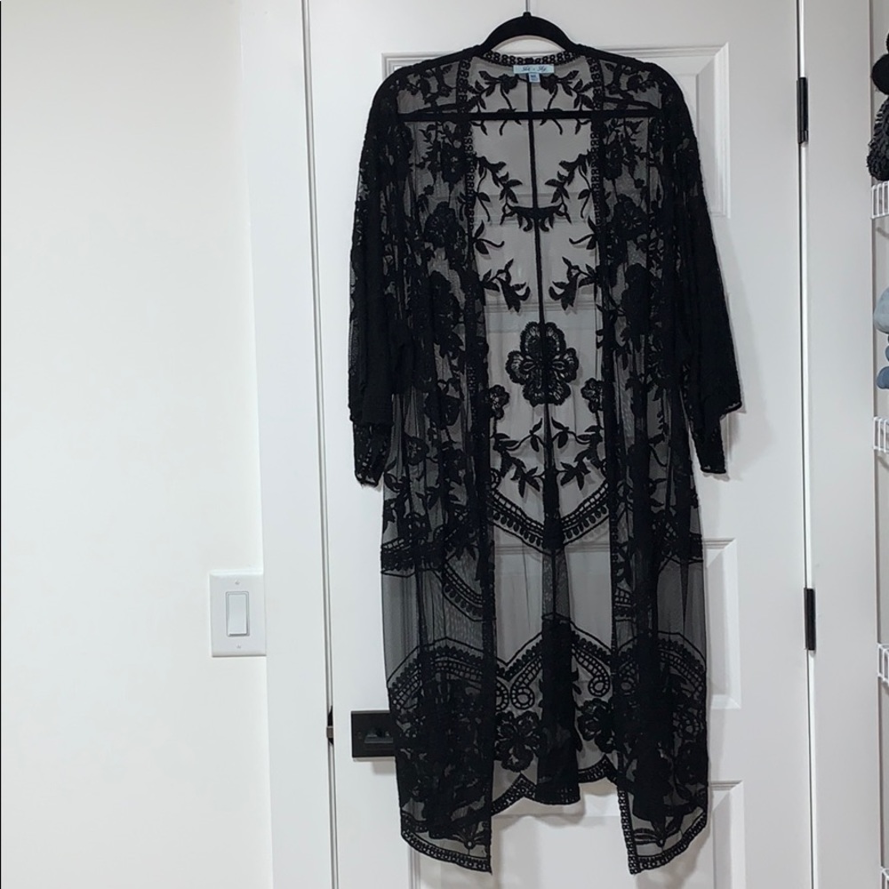 Black Embroidered Sheer Kimono